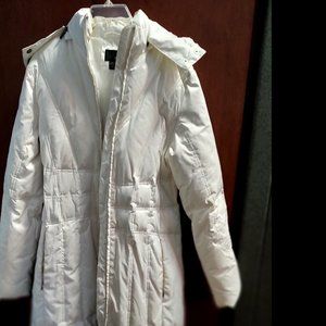 DOWN SNOW WHITE HOODED, PUFF COAT, LONG OR TALL LARGE, WOMENS